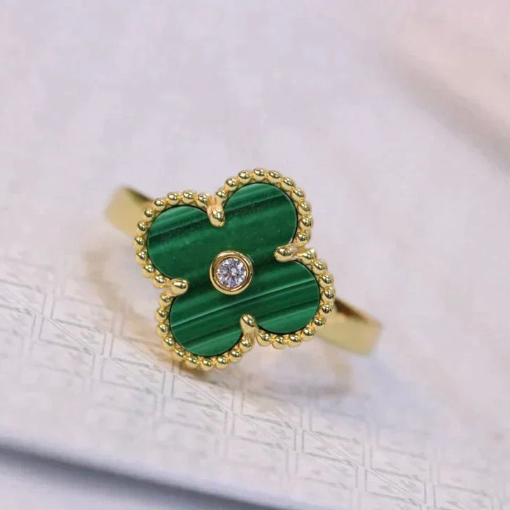 [Echo ]CLOVER MALACHITE RING GOLD DIAMOND
