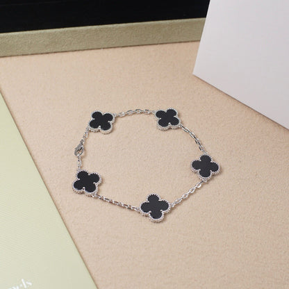 [Echo]CLOVER 5 MOTIF ONYXS  BRACELET SILVER