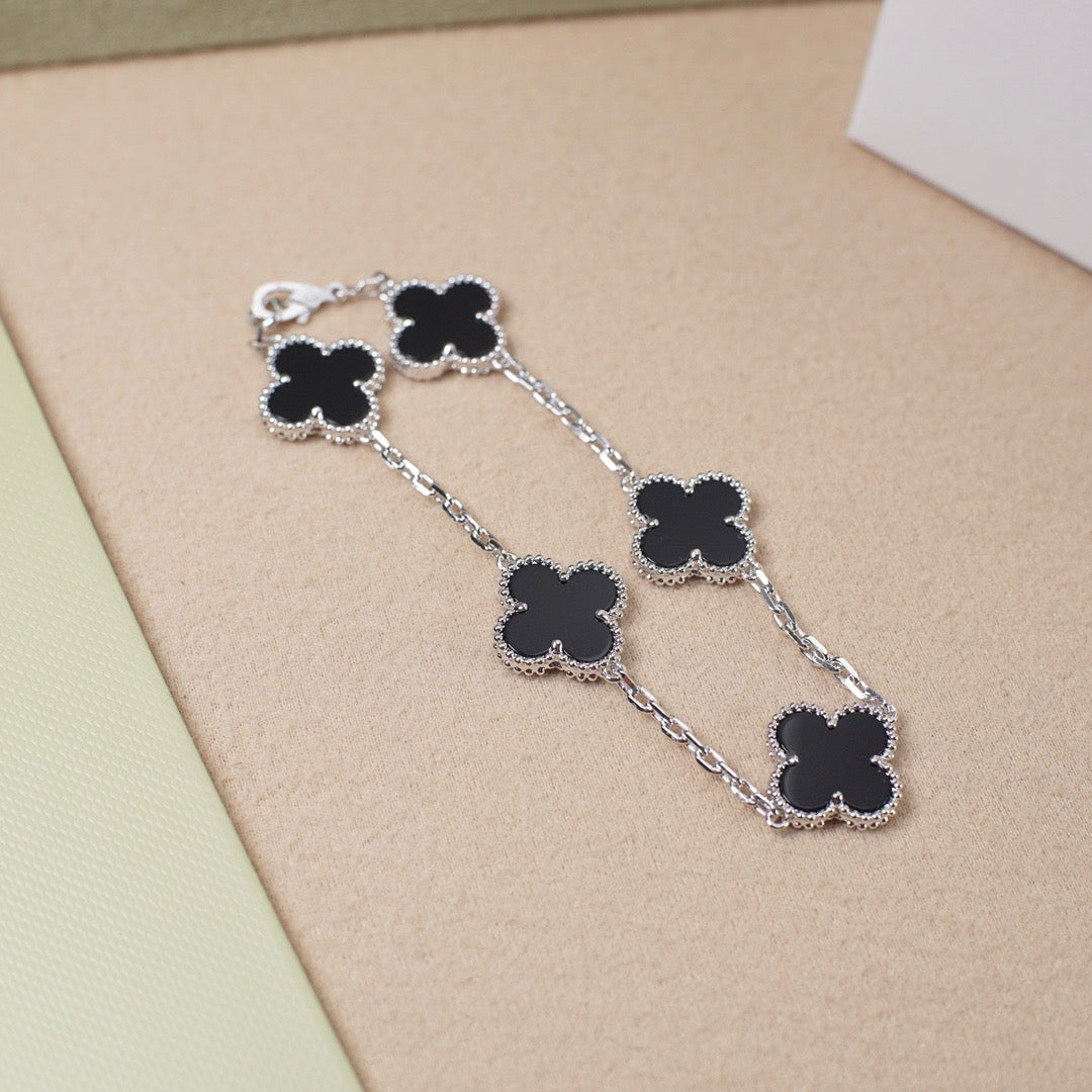 [Echo]CLOVER 5 MOTIF ONYXS  BRACELET SILVER