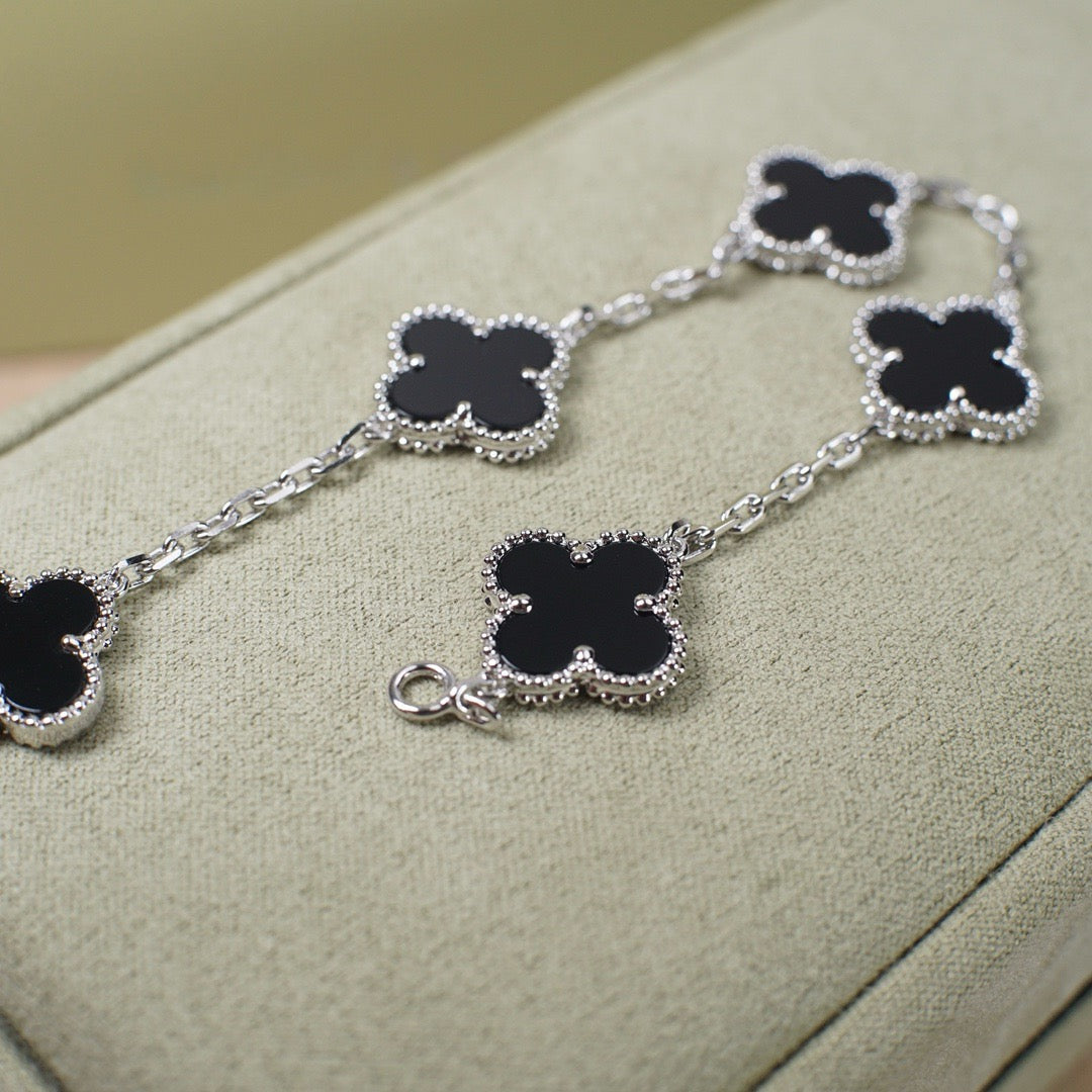 [Echo]CLOVER 5 MOTIF ONYXS  BRACELET SILVER