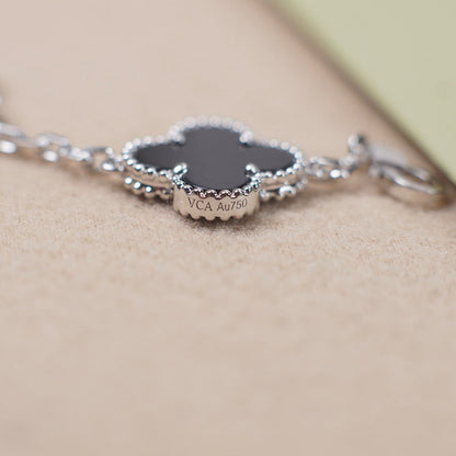 [Echo]CLOVER 5 MOTIF ONYXS  BRACELET SILVER