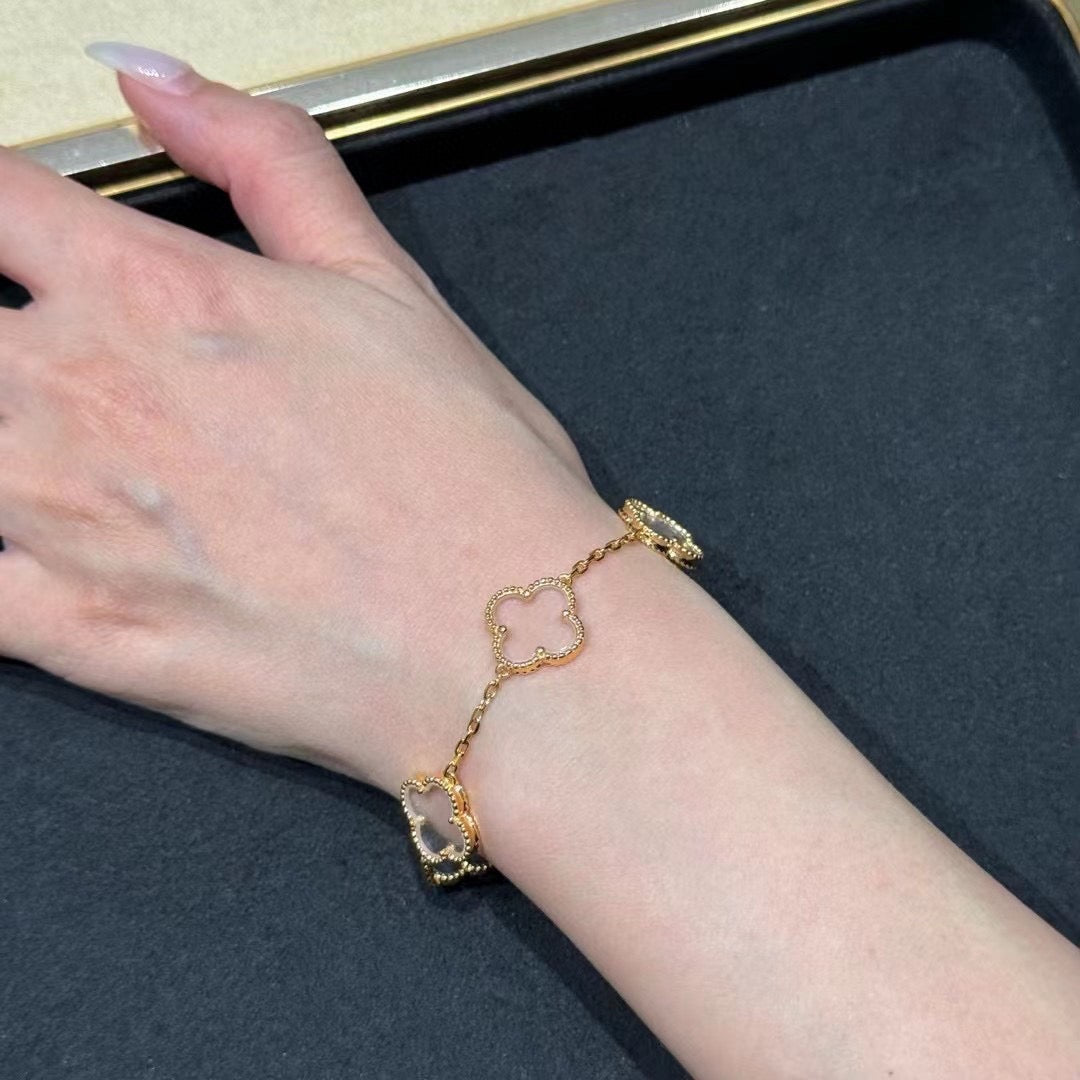 [エコー]クローバー 5モチーフ ロッククリスタル ピンクゴールド ブレスレット
