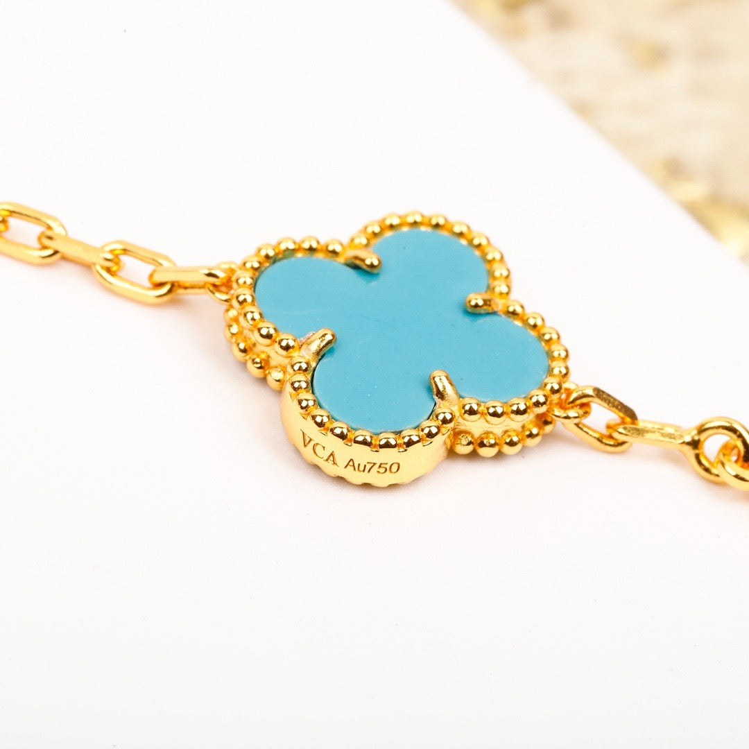 [Echo]CLOVER 5 MOTIF TURQUOISE DIAMOND GOLD BRACELET