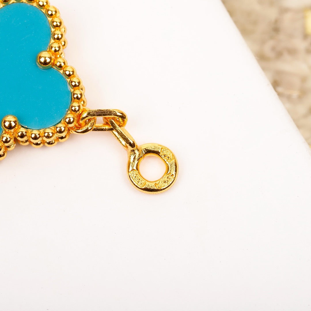 [Echo]CLOVER 5 MOTIF TURQUOISE DIAMOND GOLD BRACELET