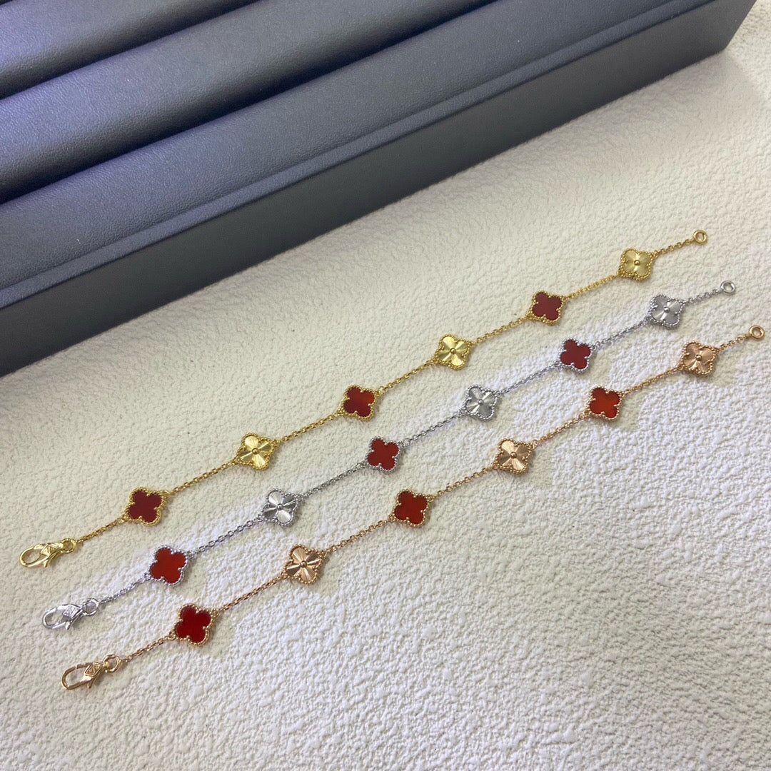 [Echo]CLOVER 6 MOTIF RED AGATE LASER BRACELET
