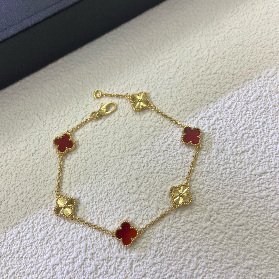 [Echo]CLOVER 6 MOTIF RED AGATE LASER BRACELET