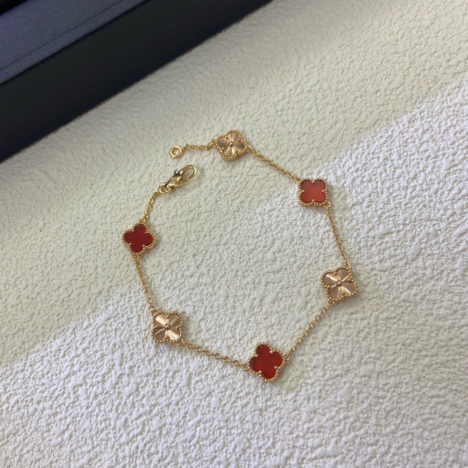[Echo]CLOVER 6 MOTIF RED AGATE LASER BRACELET