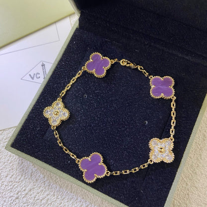 [Echo]CLOVER  5 MOTIFS  PURPLE VIOLET DIAMOND BRACELET