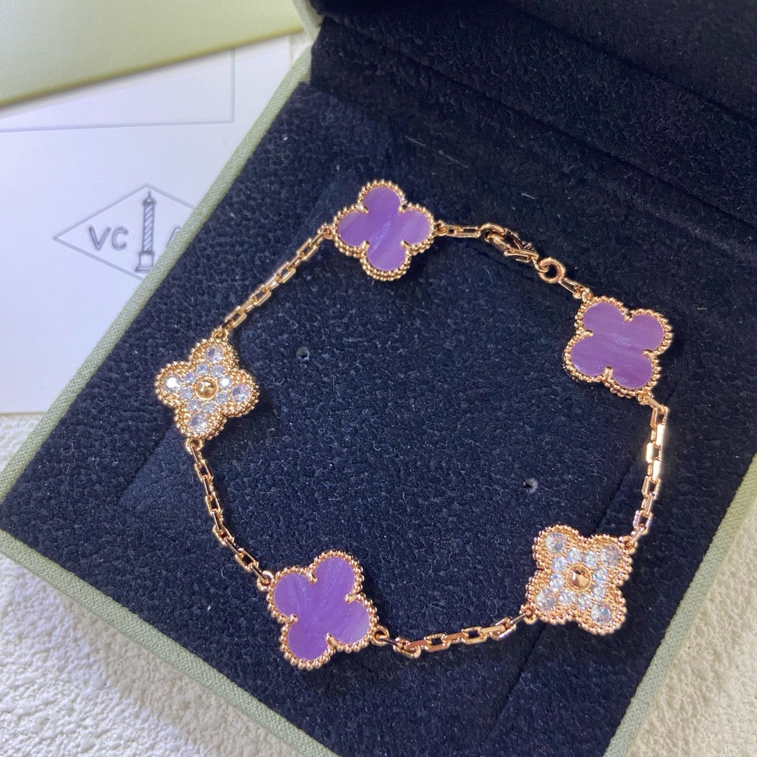 [Echo]CLOVER  5 MOTIFS  PURPLE VIOLET DIAMOND BRACELET