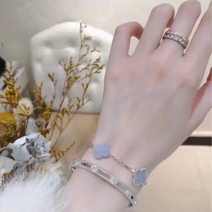 [Echo]CLOVER  5 MOTIF PURPLE CHALCEDONY BRACELET SILVER