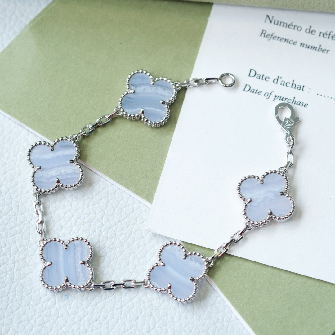 [Echo]CLOVER  5 MOTIF PURPLE CHALCEDONY BRACELET SILVER
