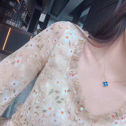 [Echo ]CLOVER 15MM DIAMOND AND BLUE AGATE NECKLACE