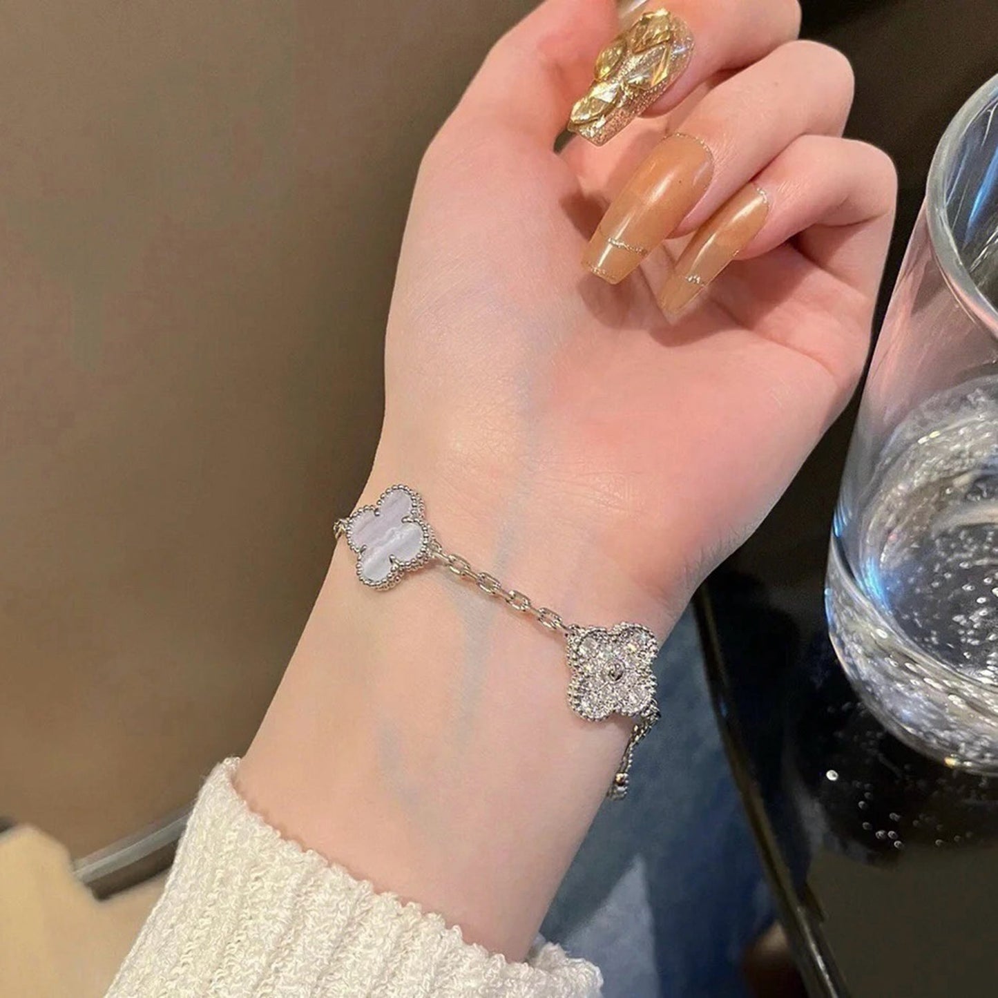 [エコー]クローバー 5モチーフ ダイヤモンド パープルカルセドニー ブレスレット シルバー