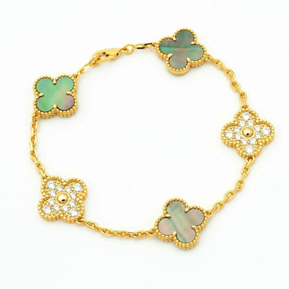 [Echo]CLOVER 5 MOTIF GRAY MOP DIAMOND BRACELET