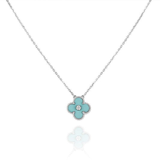 [Echo ]CLOVER 1 DIAMOND LIGHT BLUE SILVER NECKLACE