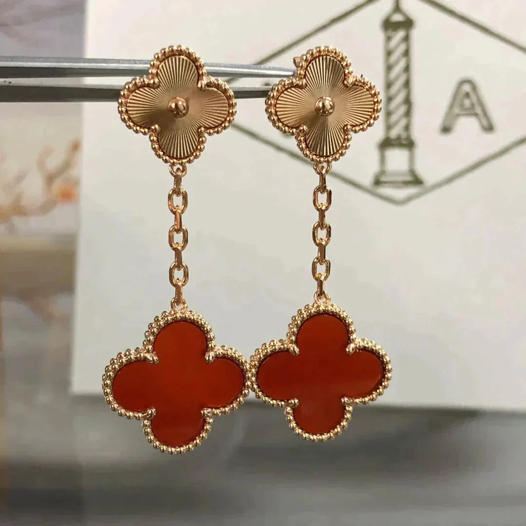 [Echo ]CLOVER 2 MOTIF  LASER CARNELIAN EARRINGS