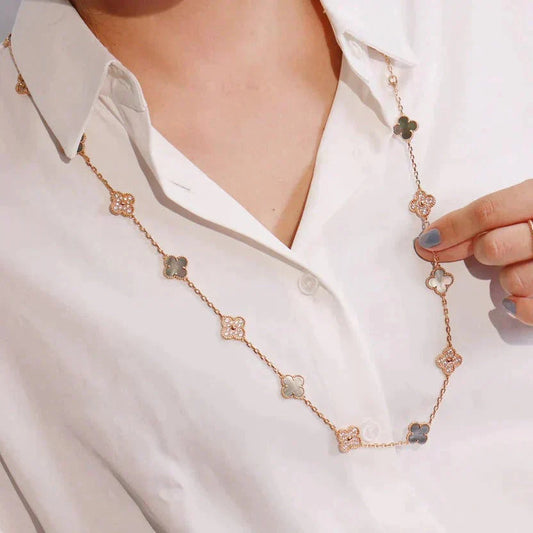 [Echo ]CLOVER 20 MOTIFS DARK MOP DIAMOND  NECKLACE
