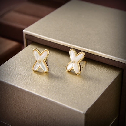 [Echo ]JEUX DE WHITE MOP GOLD DIAMOND EARRINGS