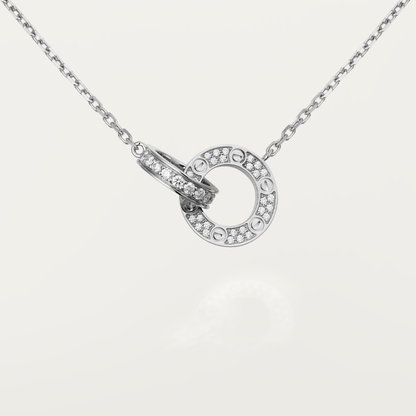 [Echo ]LOVE 7.6MM NECKLACE ROSE GOLD AND SILVER  FULL DIAMOND