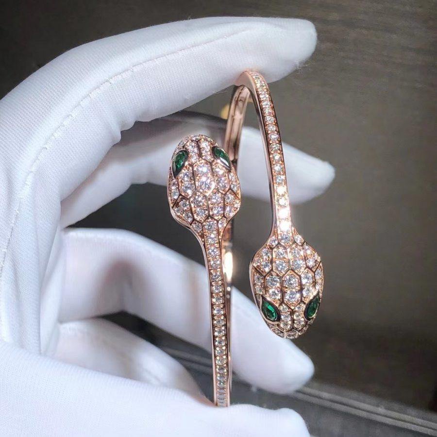 [Echo ]SERPENTI BRACELET PINK GOLD MALACHITE DIAMOND DOUBLE SNAKE