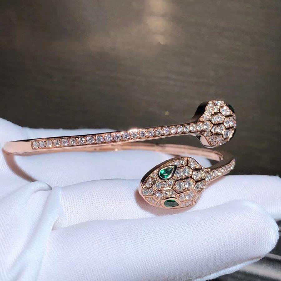 [Echo ]SERPENTI BRACELET PINK GOLD MALACHITE DIAMOND DOUBLE SNAKE