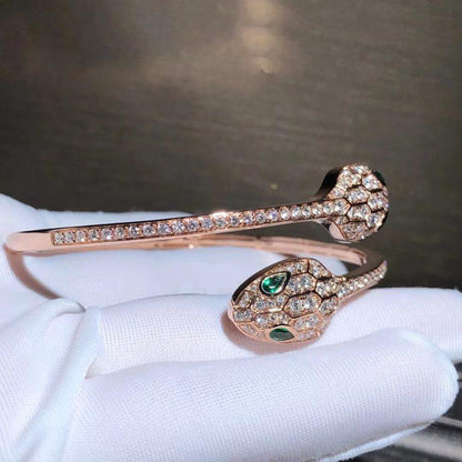 [Echo ]SERPENTI BRACELET PINK GOLD MALACHITE DIAMOND DOUBLE SNAKE