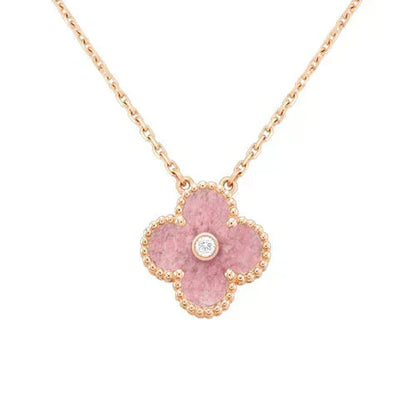 [Echo ]CLOVER 15MM DIAMOND RHODONITE NECKLACE