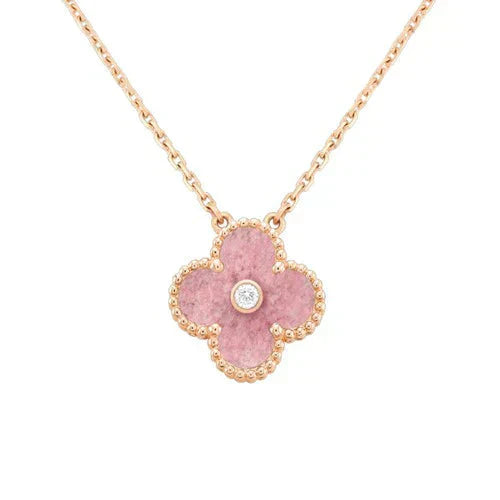 [Echo ]CLOVER 15MM DIAMOND RHODONITE NECKLACE