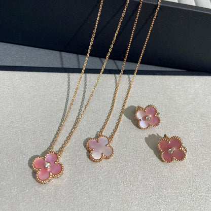 [ECHO ]CLOVER MEDIUM 1 DIAMOND PINK EARRINGS