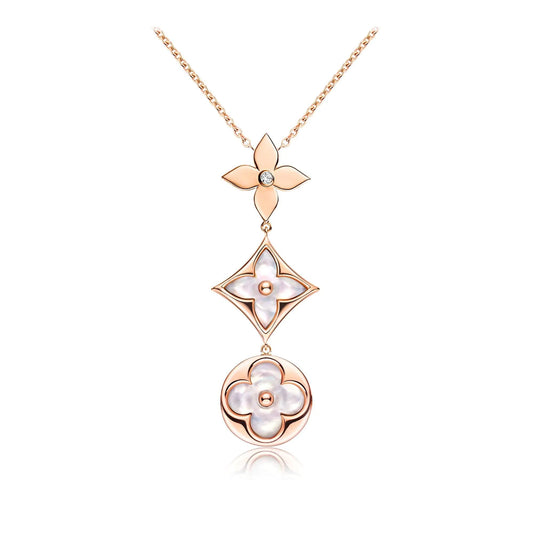 [Echo ]COLOR BLOSSOM LARIAT NECKLACE PINK GOLD WHITE MOTHER PEARL AND DIAMOND