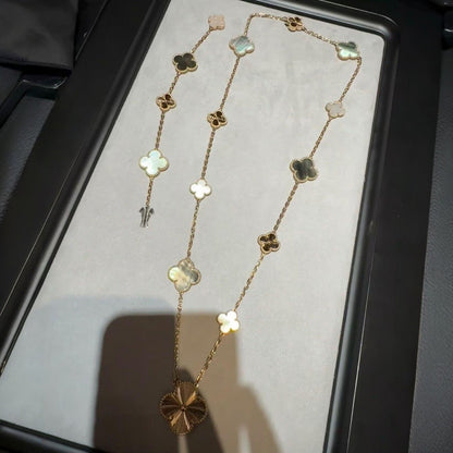 [ECHO]DETACHABLE CLOVER 15(11+4) FLOWER ROSE GOLD NECKLACE SET