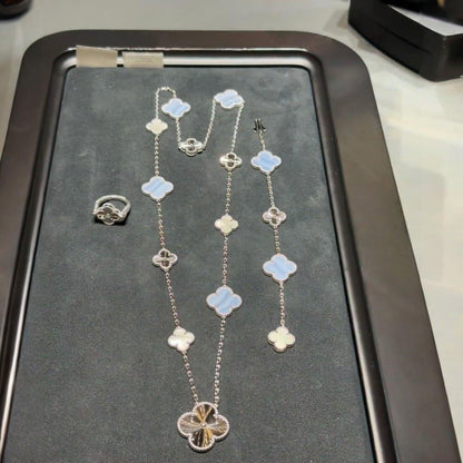 [ECHO]DETACHABLE CLOVER 15(11+4) FLOWER SILVER NECKLACE SET