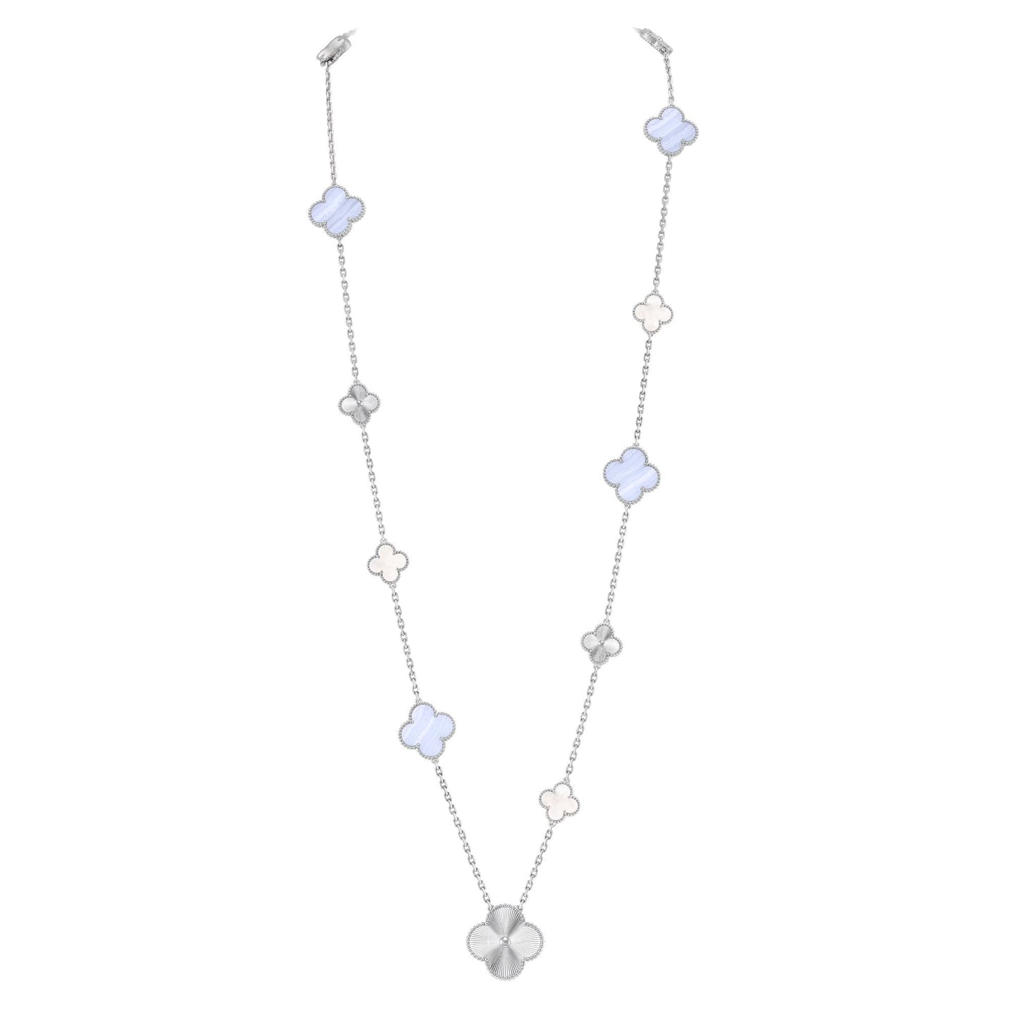 [ECHO]DETACHABLE CLOVER 15(11+4) FLOWER SILVER NECKLACE SET