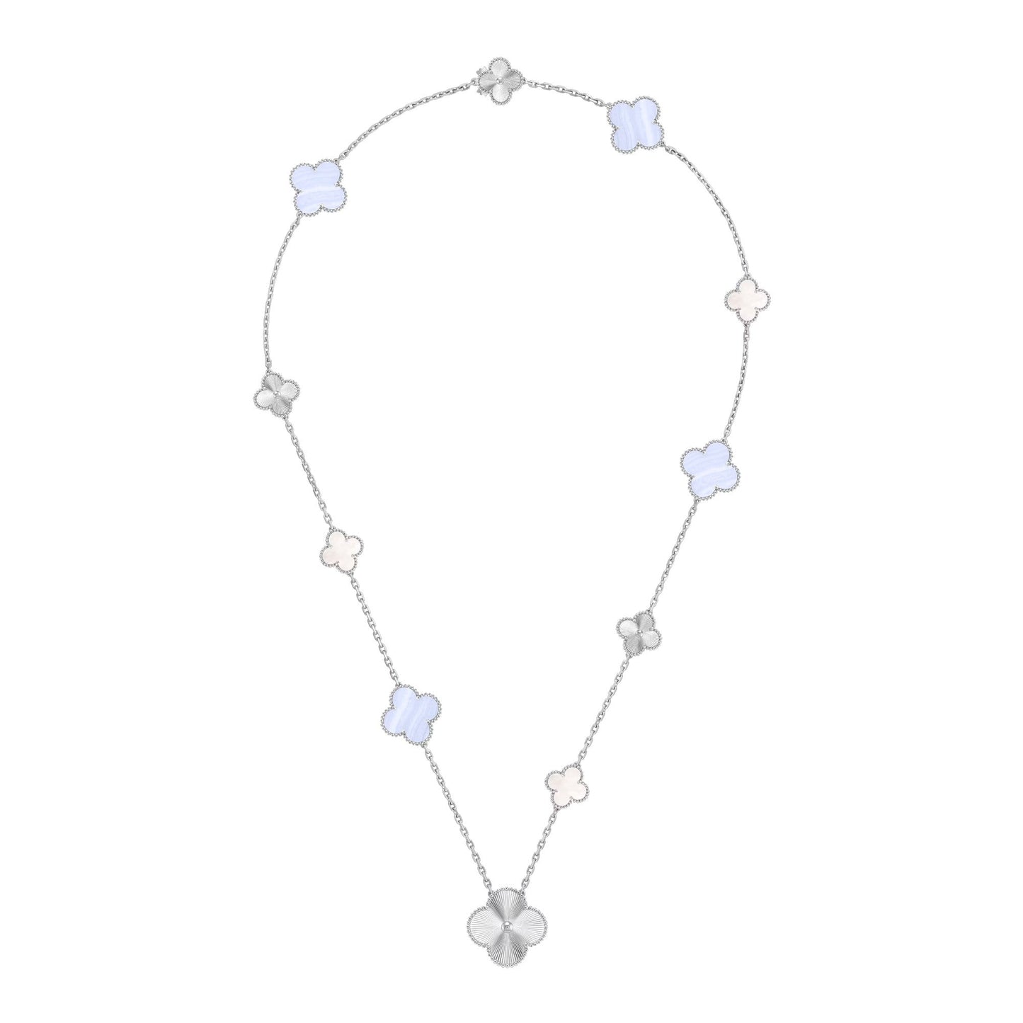 [ECHO]DETACHABLE CLOVER 15(11+4) FLOWER SILVER NECKLACE SET