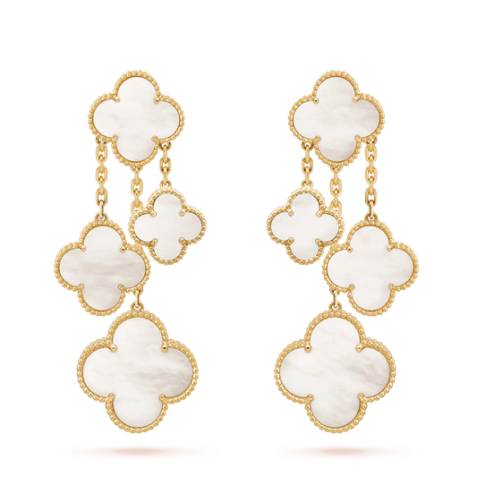 [Echo ]CLOVER EARRINGS WHITE MOP 4 MOTIFS GOLD