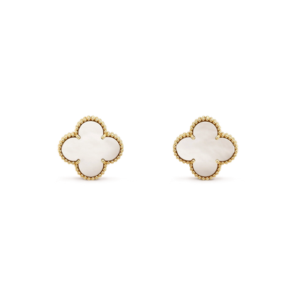 [Echo ]CLOVER MEDIUM 1 MOTIFS  WHITE MOP STUD EARRINGS