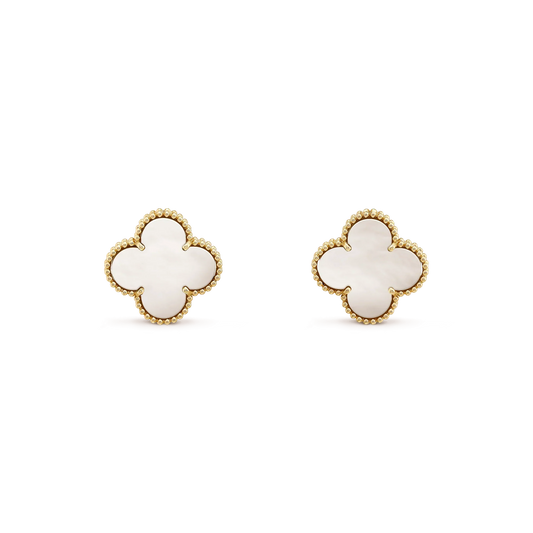 [Echo ]CLOVER MEDIUM 1 MOTIFS  WHITE MOP STUD EARRINGS