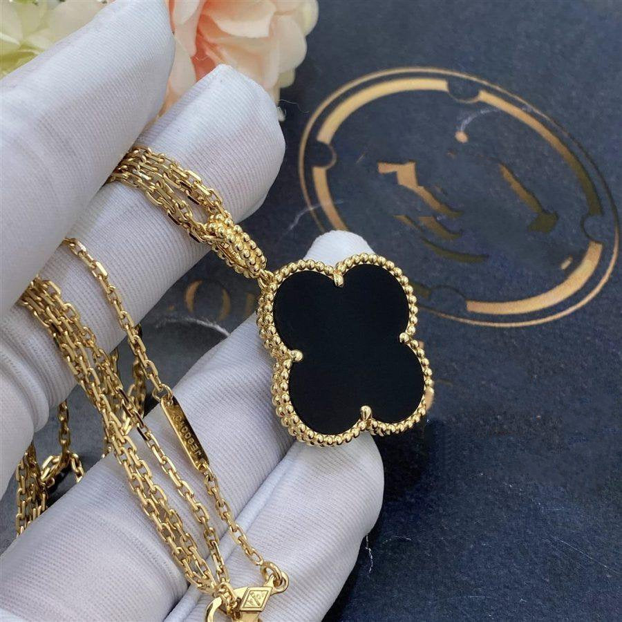 [Echo ]CLOVER 25MM GOLD ONYX BIG CLOVER NECKLACE