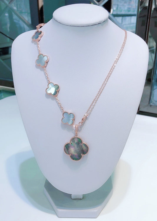 [Echo ]COMBINED BRACELET 5 MOTIFS AND NECKLACE DARK MOP ROSE GOLD