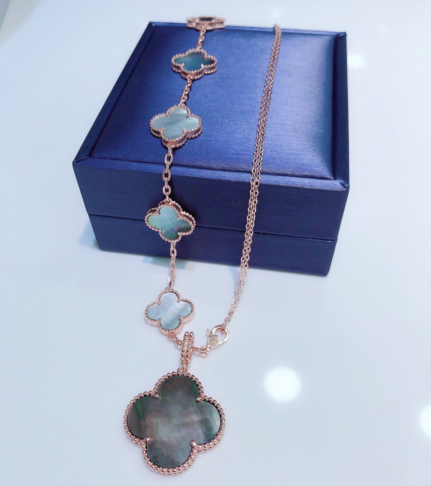 [Echo ]COMBINED BRACELET 5 MOTIFS AND NECKLACE DARK MOP ROSE GOLD