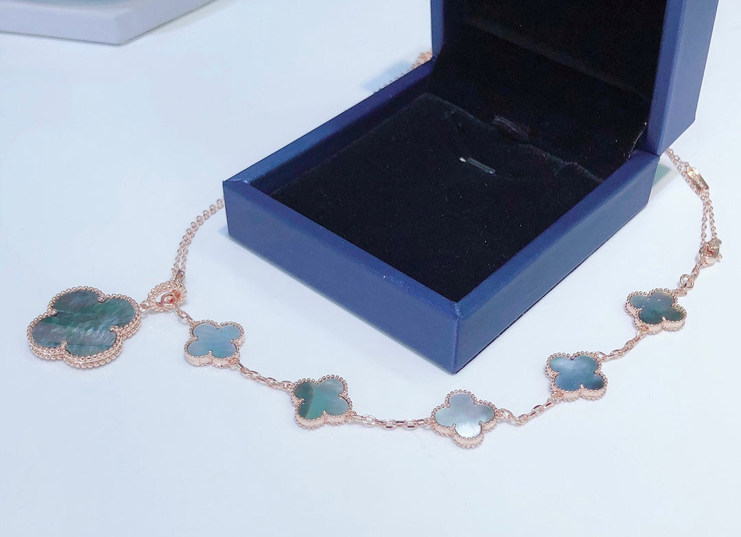 [Echo ]COMBINED BRACELET 5 MOTIFS AND NECKLACE DARK MOP ROSE GOLD