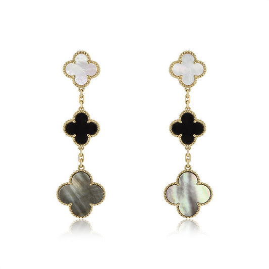 [Echo ]CLOVER EARRINGS GOLD ONYX MOP 3 MOTIF