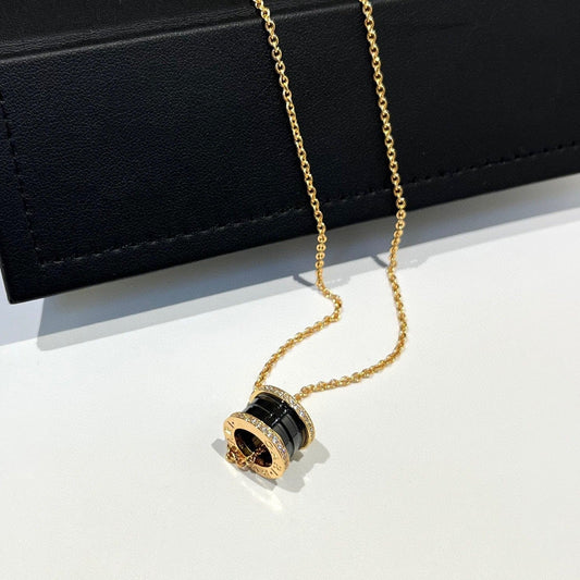 [Echo ]ZERO 1 BLACK CERAMIC DIAMOND PINK GOLD NECKLACE