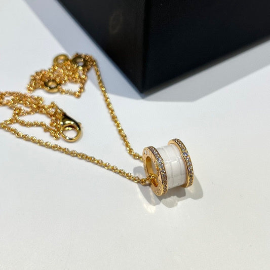 [Echo ]ZERO 1 WHITE CERAMIC DIAMOND PINK GOLD NECKLACE